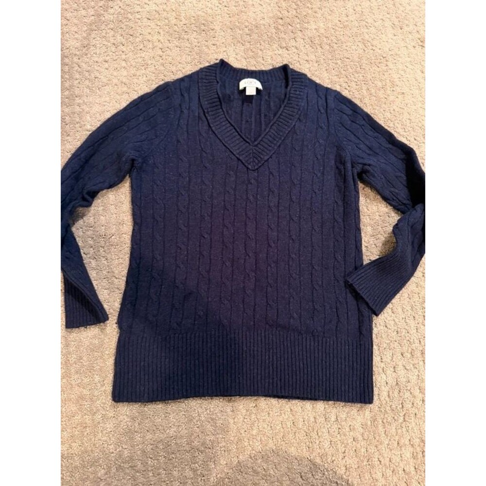 LOFT Navy Blue Cable Knit V-Neck Sweater - Size LP (Large Petite)